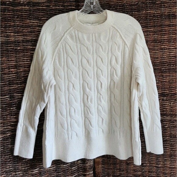 NWT Aerie Unreal Cable Knit Sweater Women's Small Cream Oversized Fisherman New - Picture 1 of 7